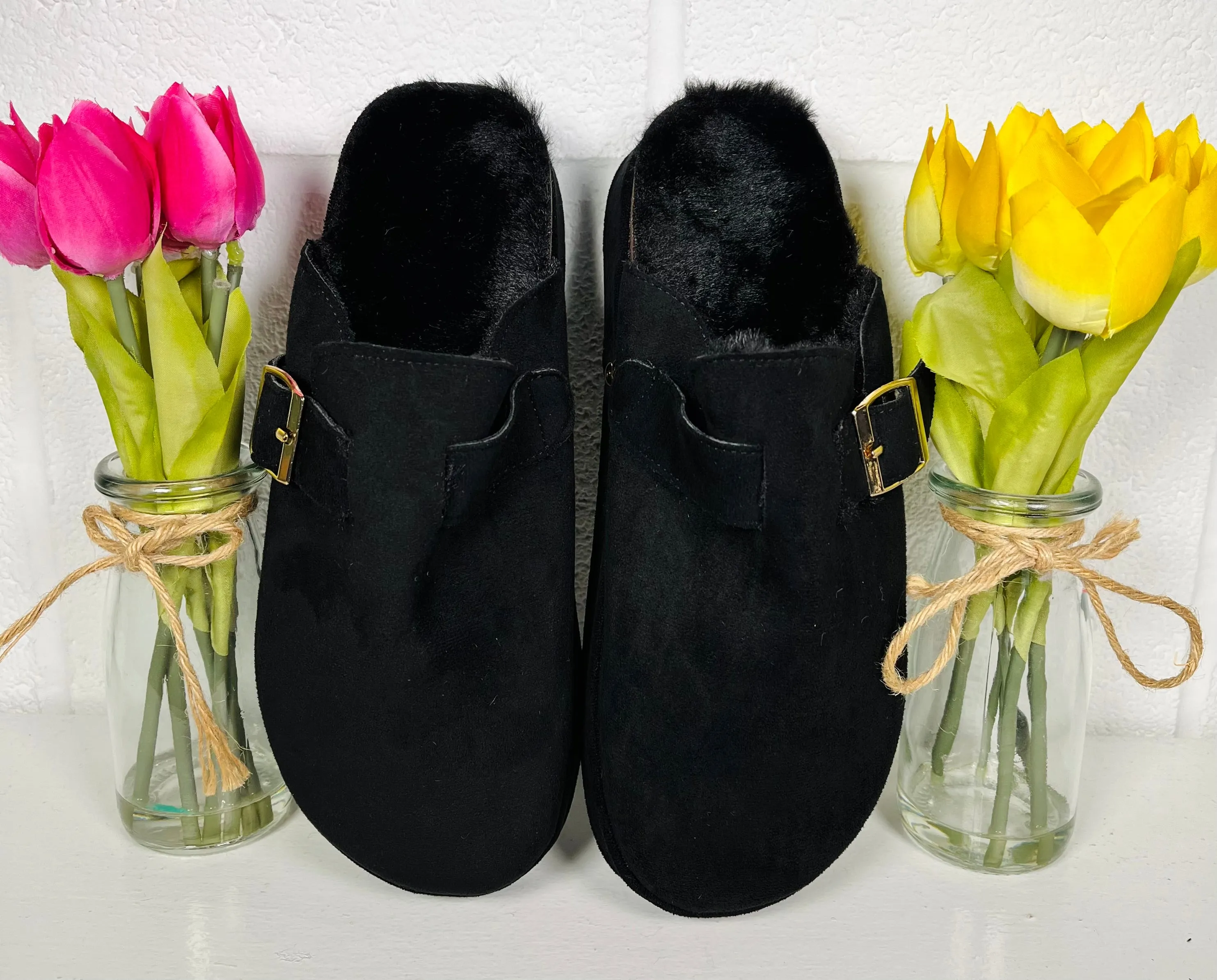 Alena Faux Fur Clogs - Black