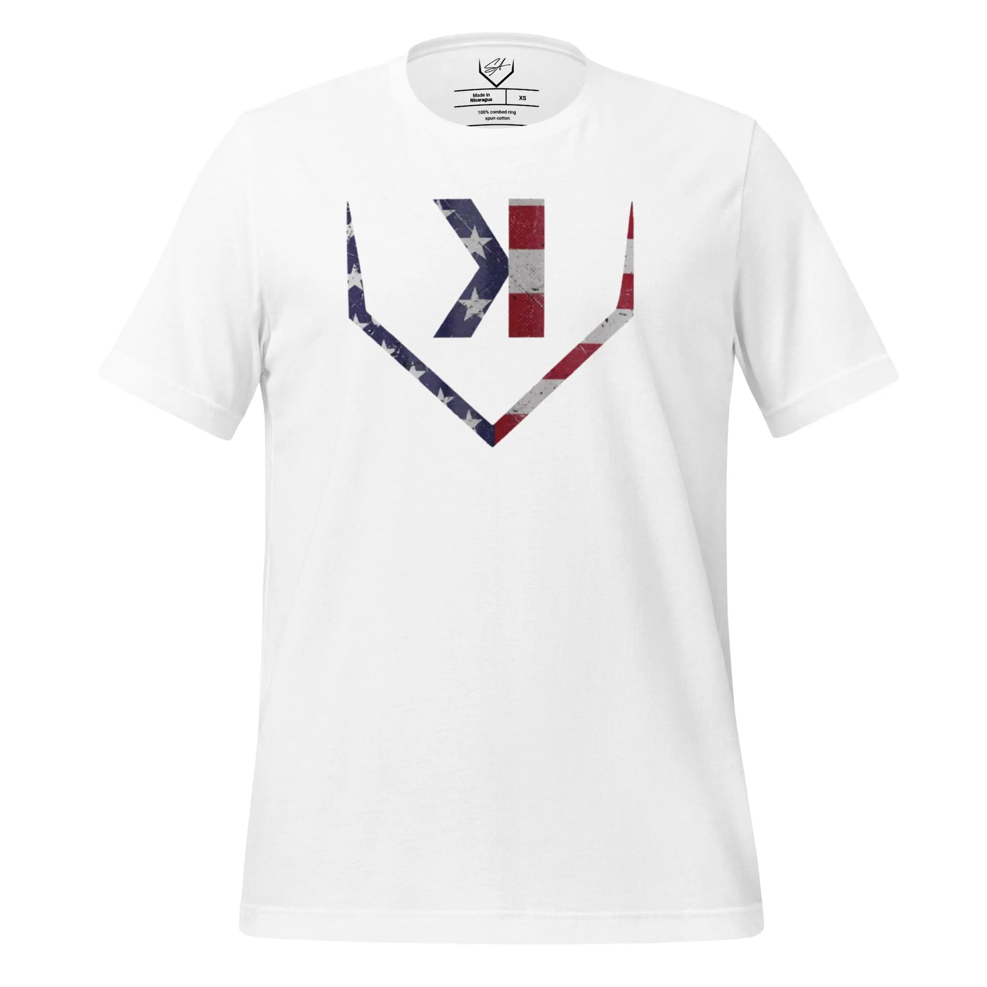 American Flag Home Plate Distressed - Adult Tee