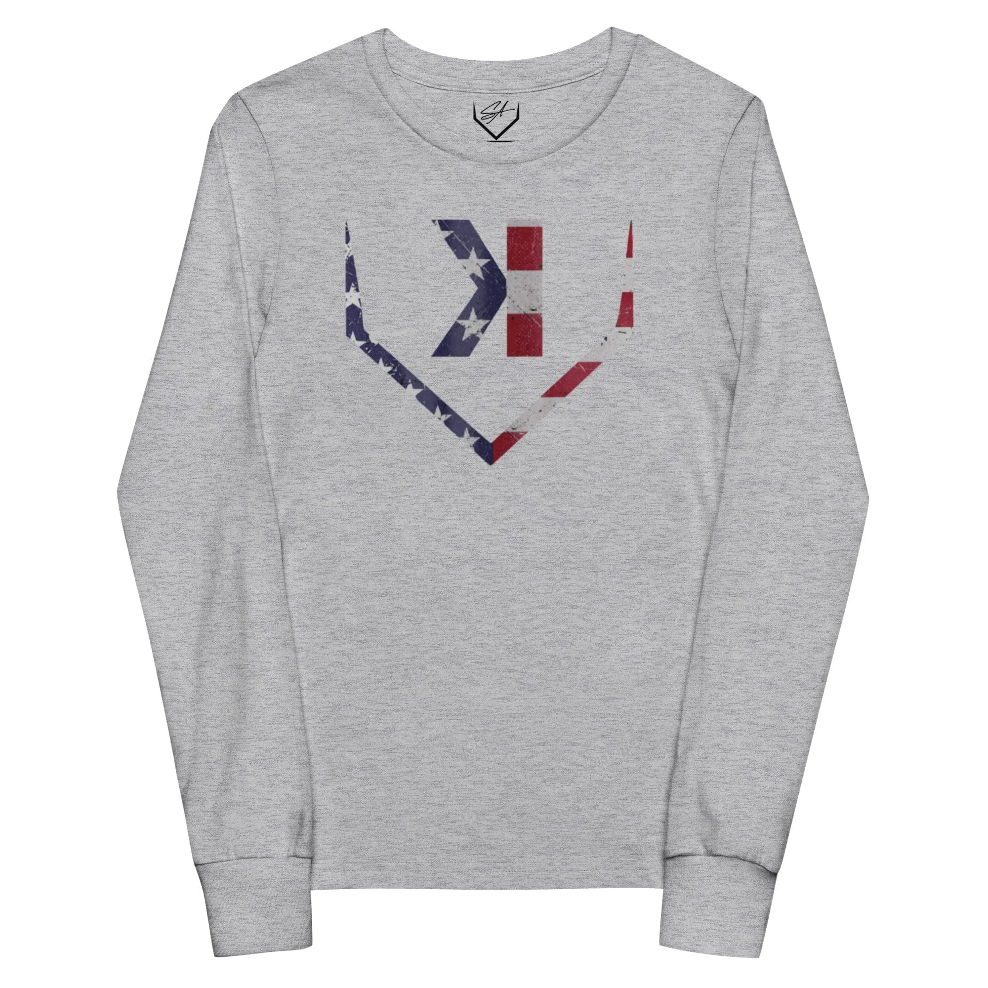 American Flag Home Plate Distressed - Youth Long Sleeve