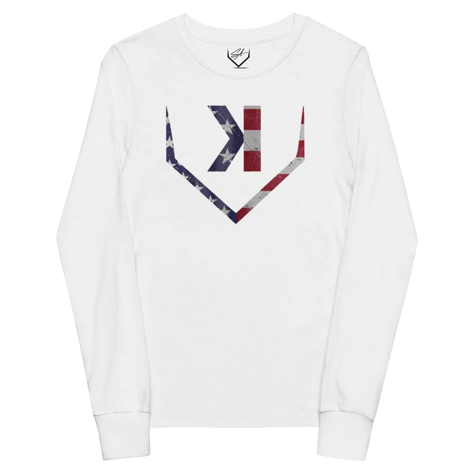 American Flag Home Plate Distressed - Youth Long Sleeve