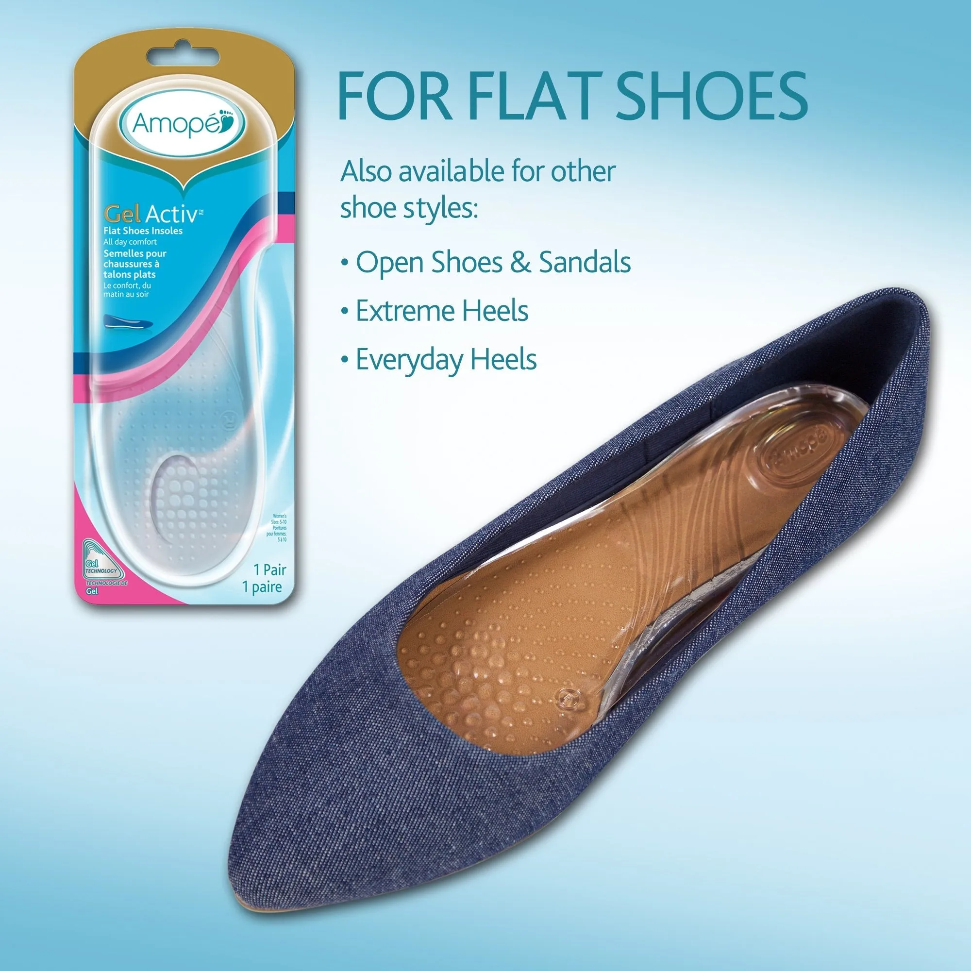 Amope Gel Activ Flat Shoes Insoles, 1 Count