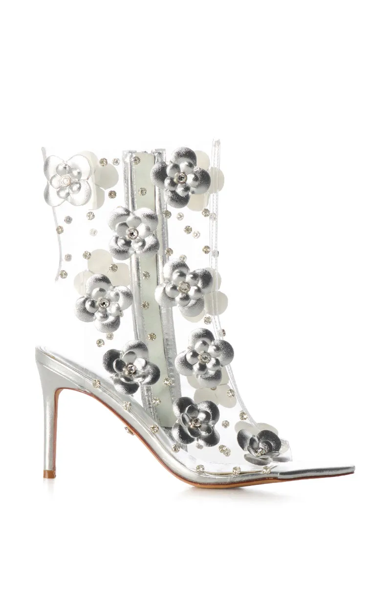 AZALEA WANG CRESSA SILVER PVC FLOWER BOOTIE