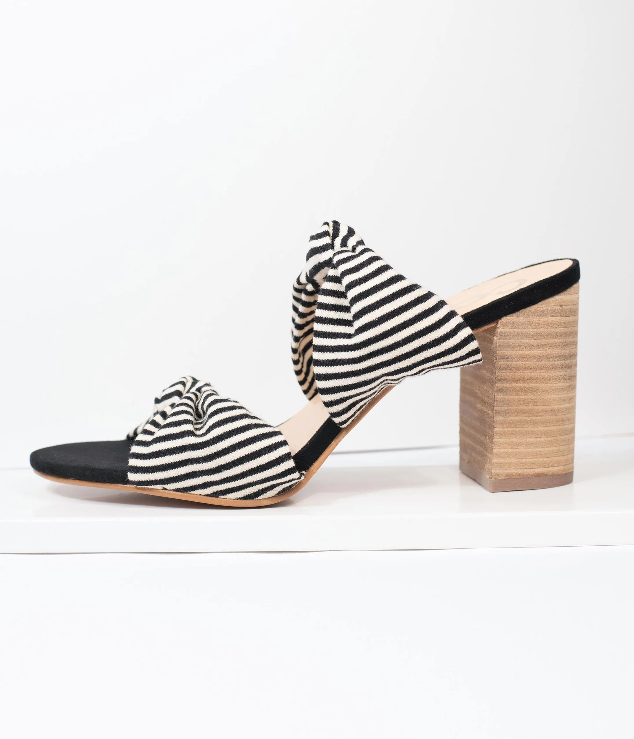 Black & White Stripe Block Heel Sandal