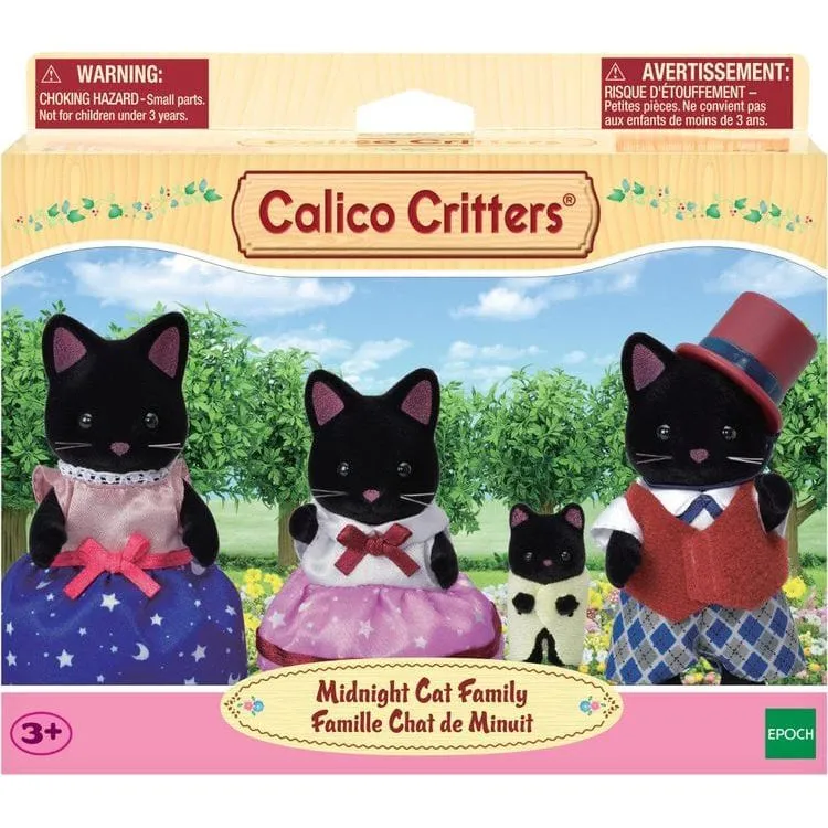 Calico Critters Midnight Cat Family, Set of 4 Collectible Doll Figures