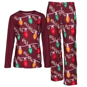 Concept Sports Women's Stacked FSU Stringed Light Design 2024 Holiday Sleep Set - Garnet