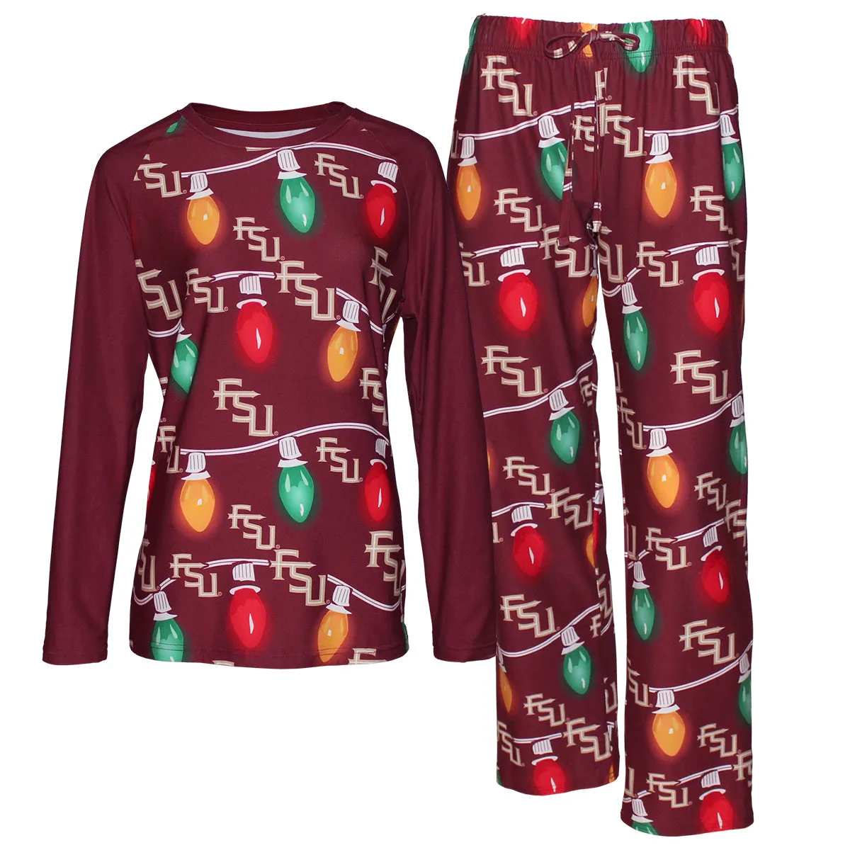 Concept Sports Women's Stacked FSU Stringed Light Design 2024 Holiday Sleep Set - Garnet