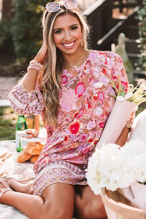 Fiji Sunset Floral Shift Dress In Pink