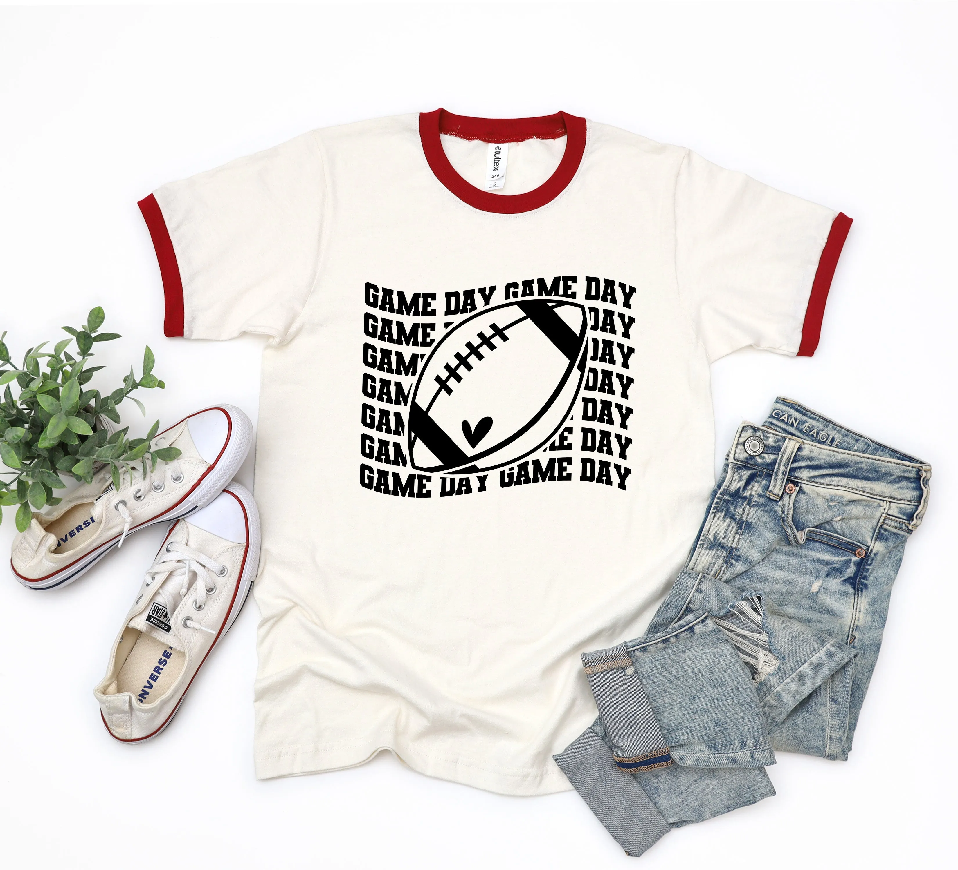 Football Game Day Stacked Wavy | Ringer Tee