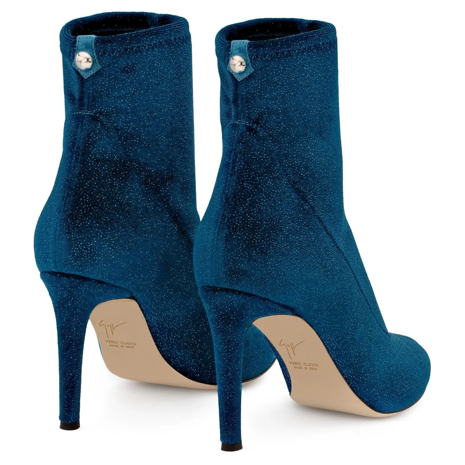 GIUSEPPE ZANOTTI Celeste Glitter Velvet Stretch Bootie, Blue