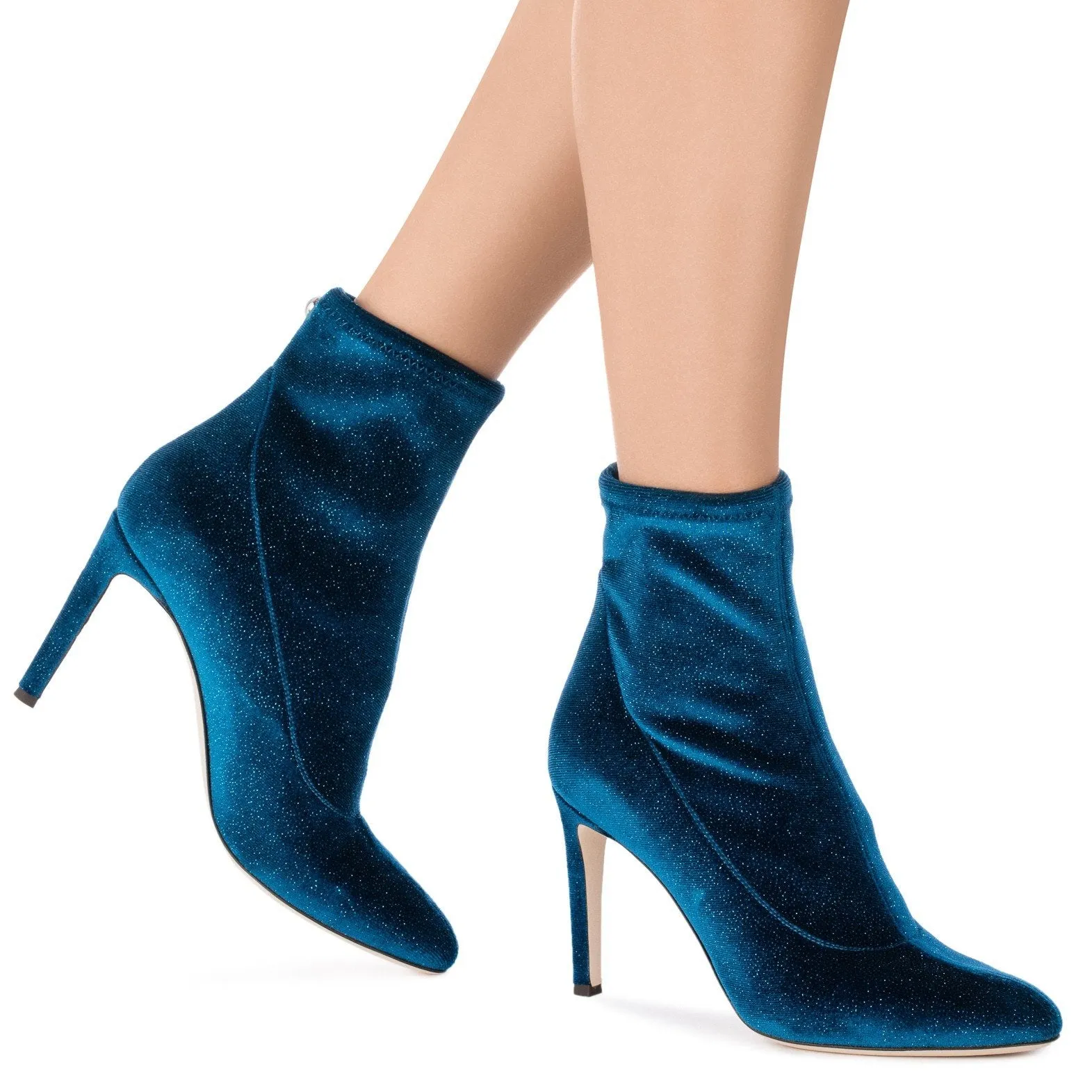 GIUSEPPE ZANOTTI Celeste Glitter Velvet Stretch Bootie, Blue