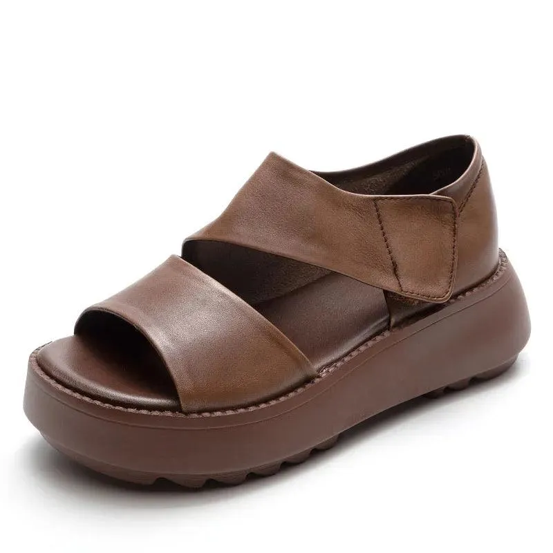 H5806 Women's Casual Shoes: Handmade Leather Wedges Sandals