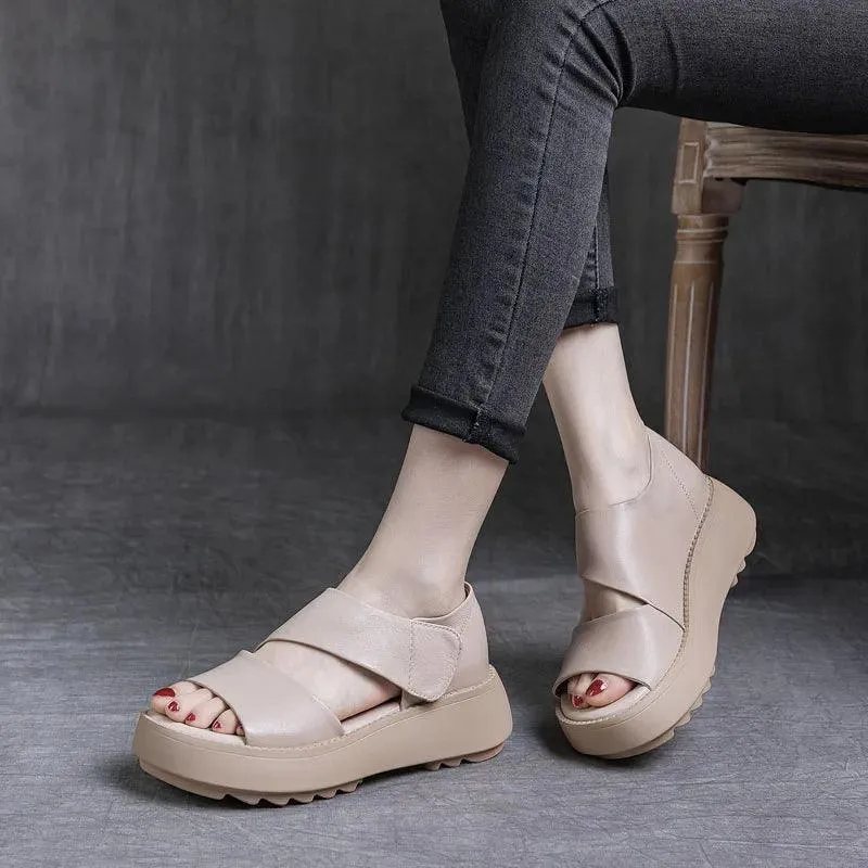 H5806 Women's Casual Shoes: Handmade Leather Wedges Sandals