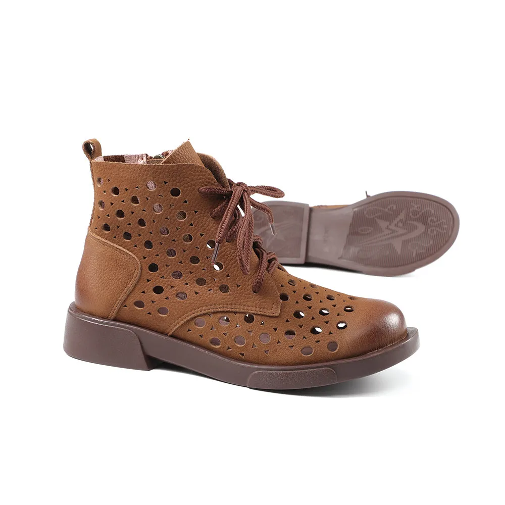 Handmade Leather Martin Boots For Women in Brown/Coffee - Summer Booties