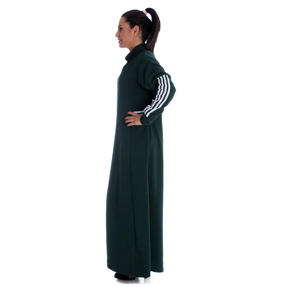 Long Striped Sports Dress / green - free size -7091
