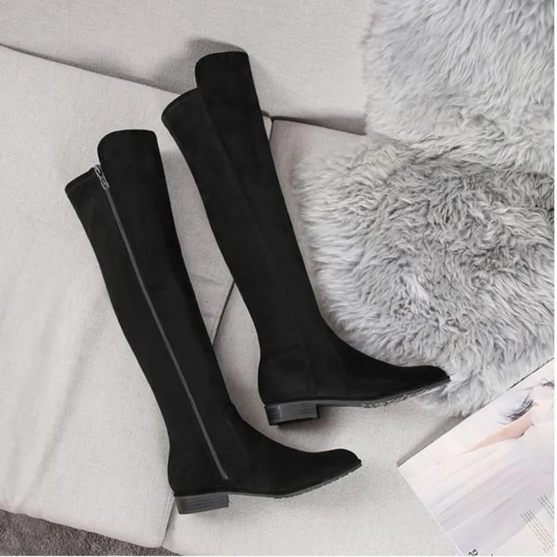 Long Tube Flat Side Zip Boots