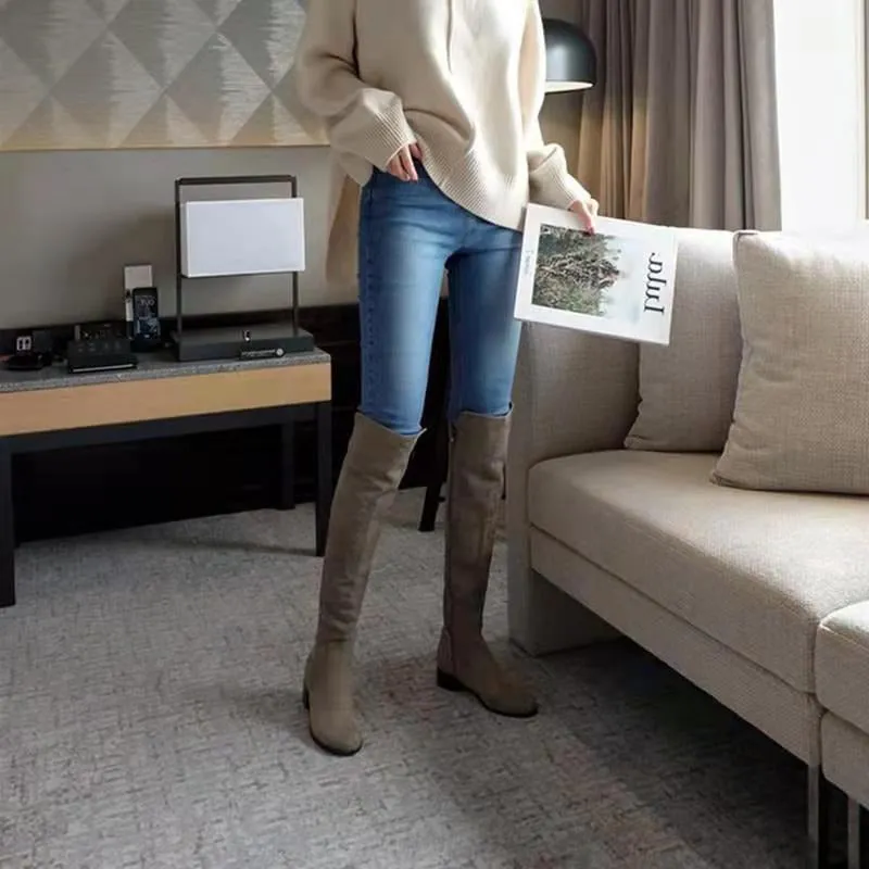 Long Tube Flat Side Zip Boots