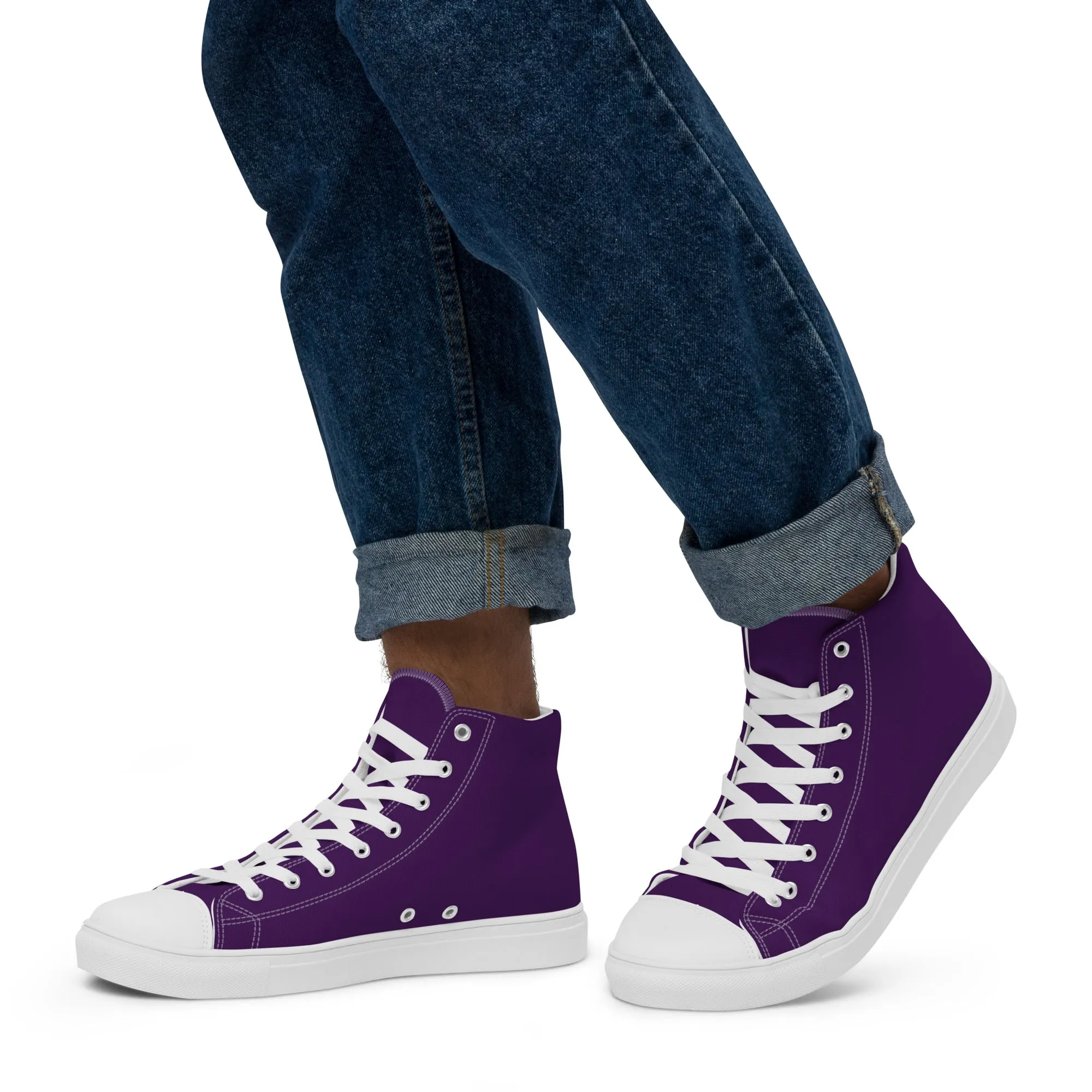 Men’s Deep Purple high top canvas shoes, Men's Purple Sneakers