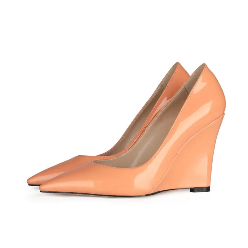 Patent Leather Pointed Toe Wedge Pumps