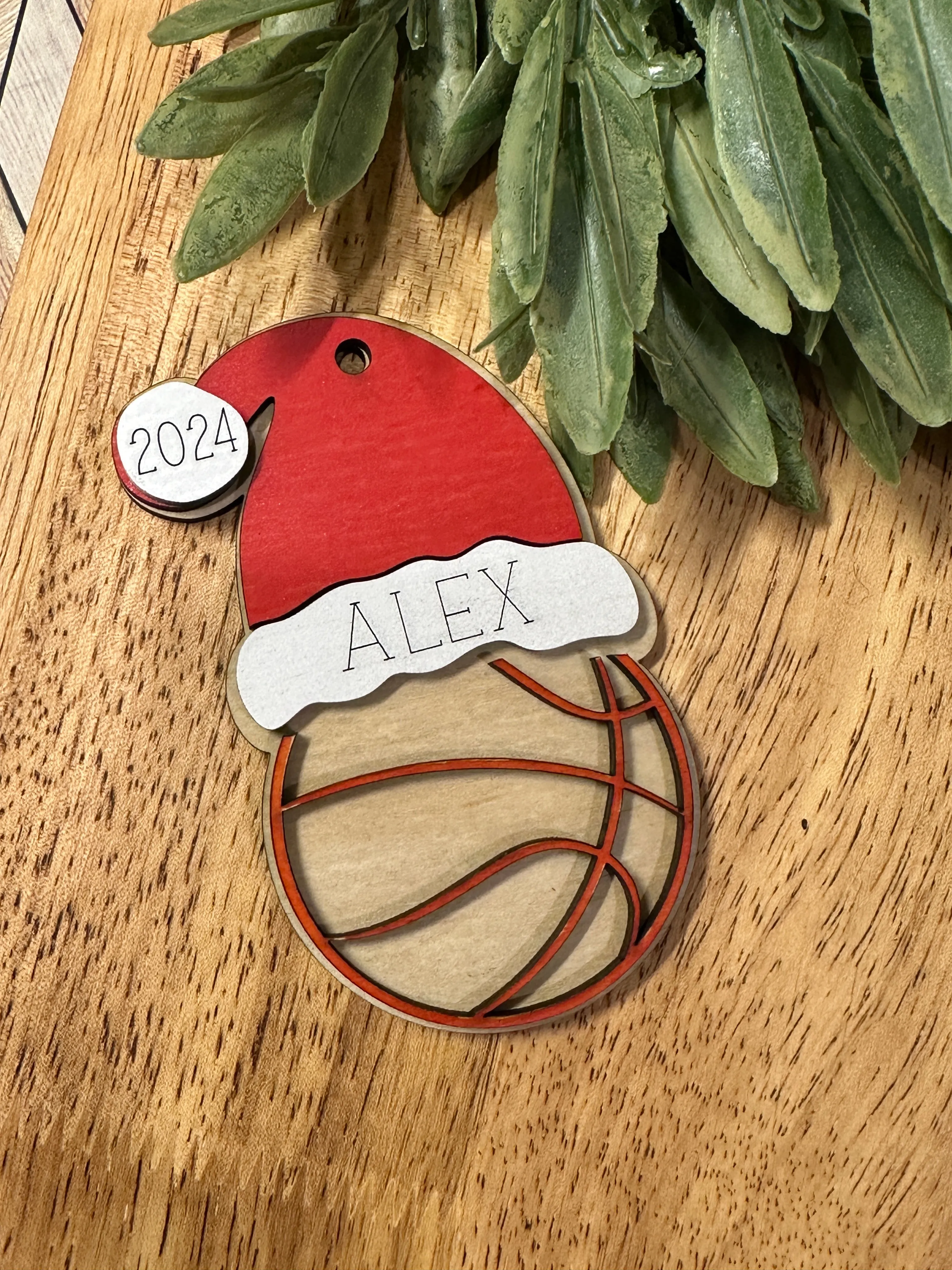 Personalized Sports Ornament with Santa Hat