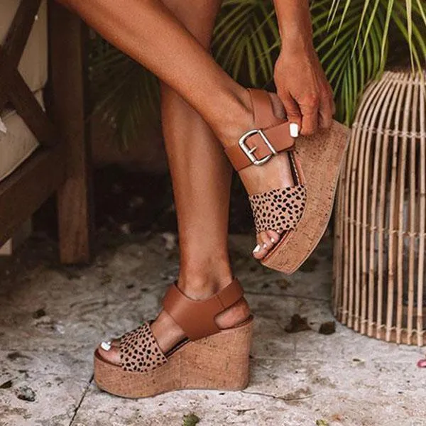 Reece Cheetah Wedge Buckle Straps Sandals