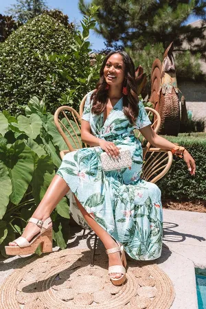 Secret Island Front Tie Ruffle Dress In Green