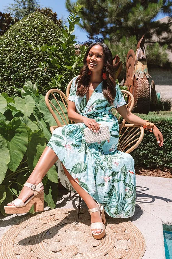 Secret Island Front Tie Ruffle Dress In Green