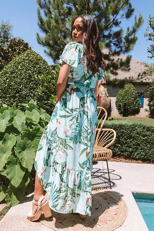 Secret Island Front Tie Ruffle Dress In Green