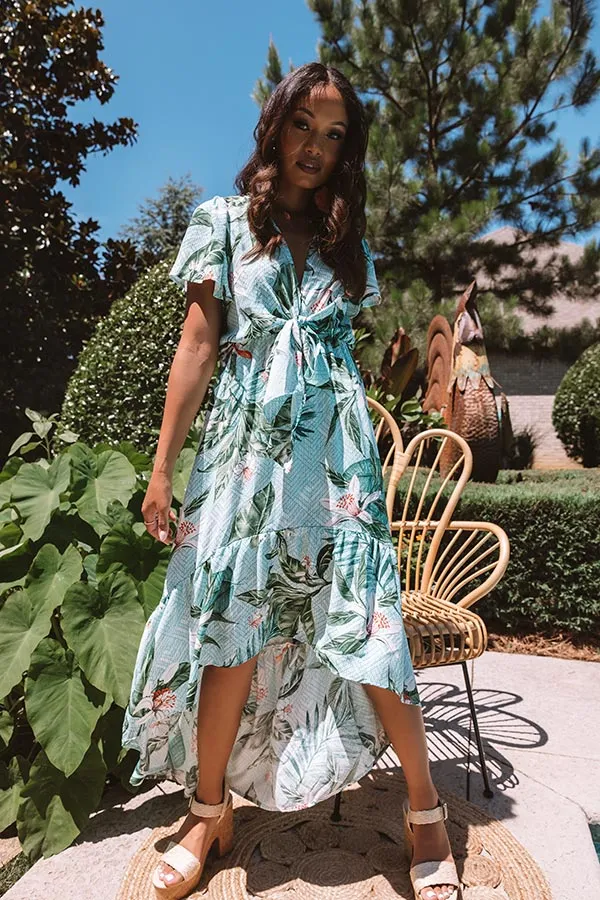 Secret Island Front Tie Ruffle Dress In Green