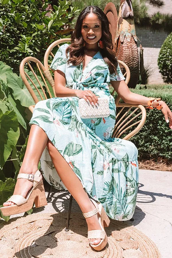 Secret Island Front Tie Ruffle Dress In Green
