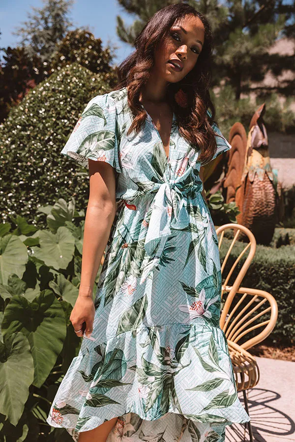 Secret Island Front Tie Ruffle Dress In Green