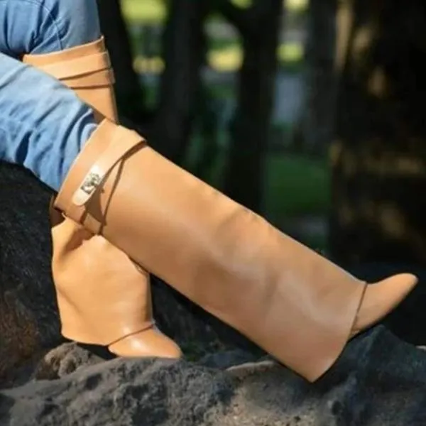Stylish Faux Leather Hidden Heel Tall Boots
