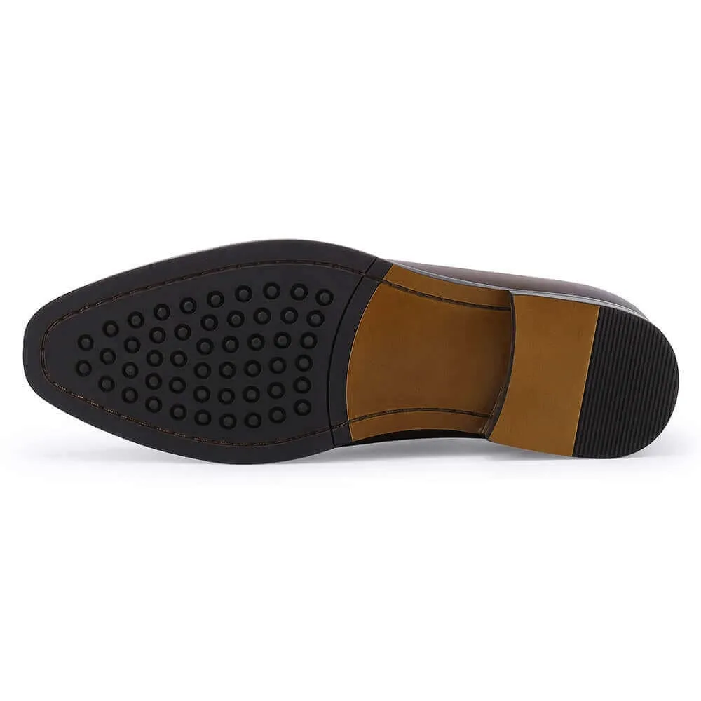 This item only ships to the United States - 7CM/ 2.76 Inches Taller - CMR CHAMARIPA Elevator Dress Shoes For Men - Brown Calfskin Wedding Shoes