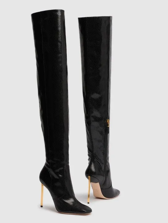 Tom Ford   105mm Glossy python print leather boots 