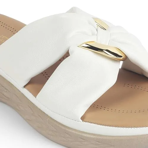 tresmode HAS Women's Wedges Sandals Platform Heels White, 5 UK / 38 EU - Round Open Toe Comfortable Soft Footwear