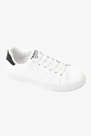 White Plain With Touch Of Stitches Sneakers.