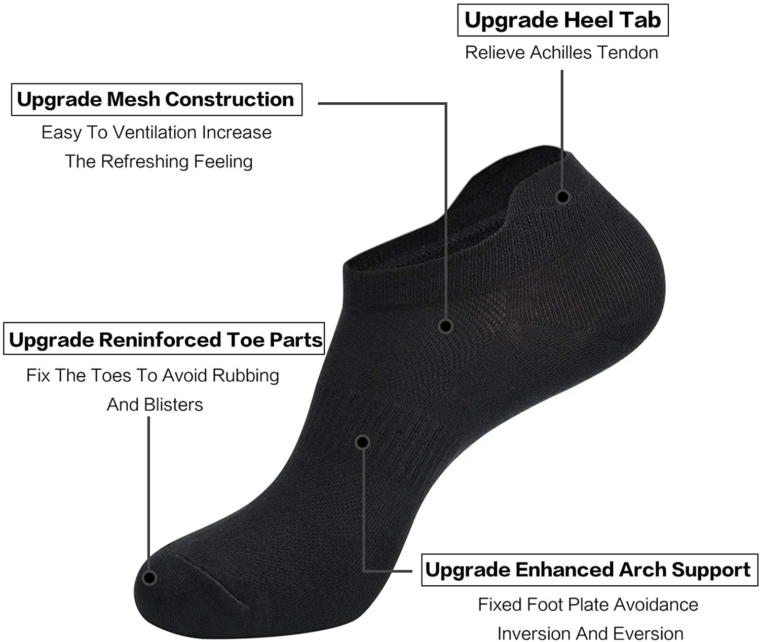 Women's Athletic Ankle Socks-Denisy Running White Soft Low Cut Sports Tab Socks Black for US Shoe Size 6-9/9-11 (6 Pairs)