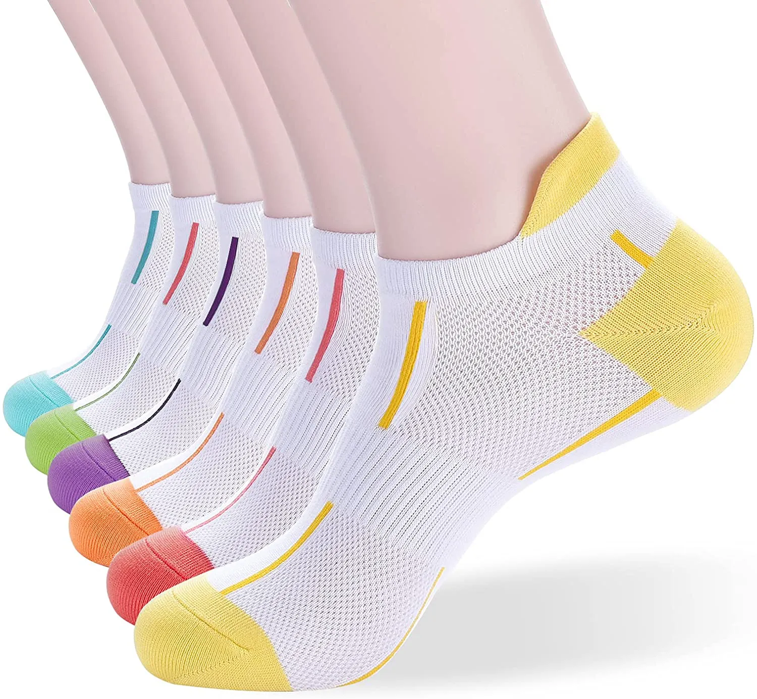 Women's Athletic Ankle Socks-Denisy Running White Soft Low Cut Sports Tab Socks Black for US Shoe Size 6-9/9-11 (6 Pairs)