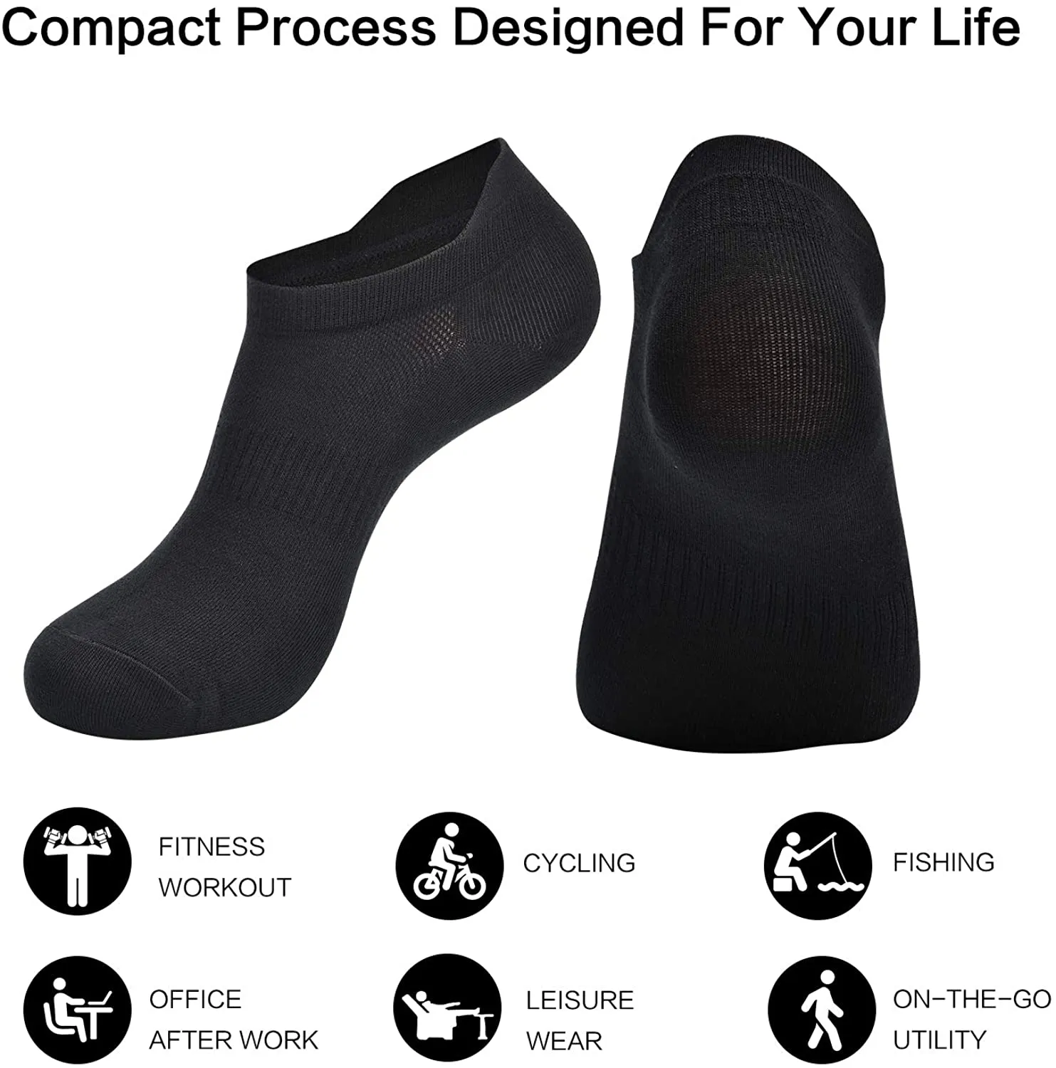 Women's Athletic Ankle Socks-Denisy Running White Soft Low Cut Sports Tab Socks Black for US Shoe Size 6-9/9-11 (6 Pairs)