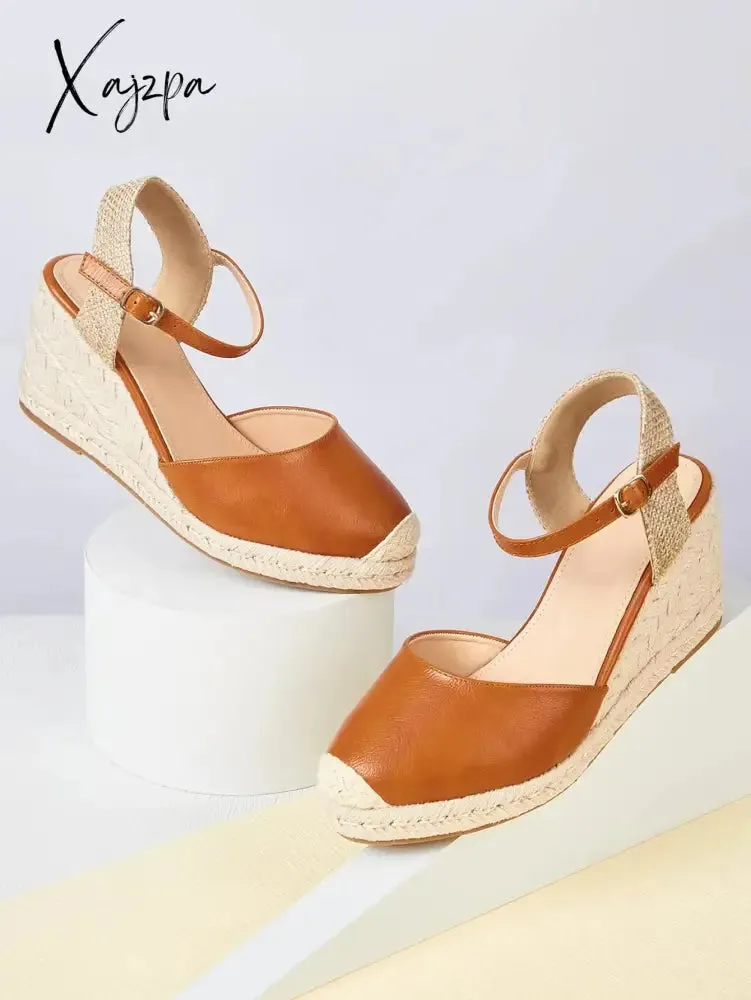 Women's Espadrille Closed Toe Wedge Sandals, Retro Ankle Buckle Strap Slingback Heels, Casual Lightweight