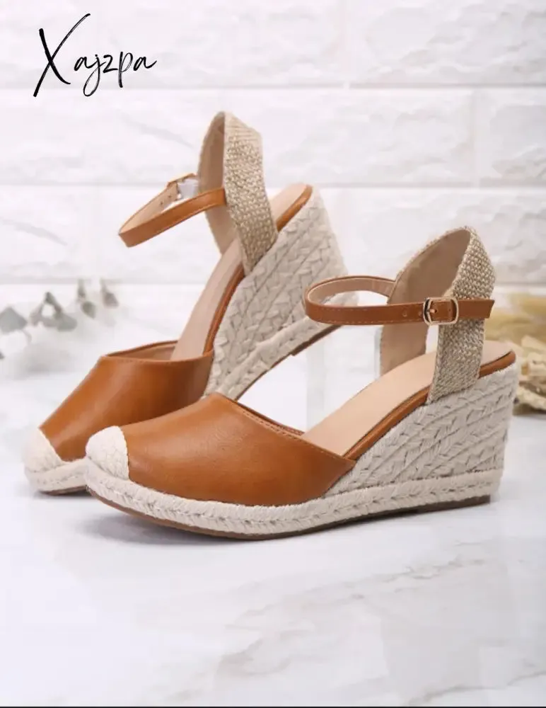 Women's Espadrille Closed Toe Wedge Sandals, Retro Ankle Buckle Strap Slingback Heels, Casual Lightweight