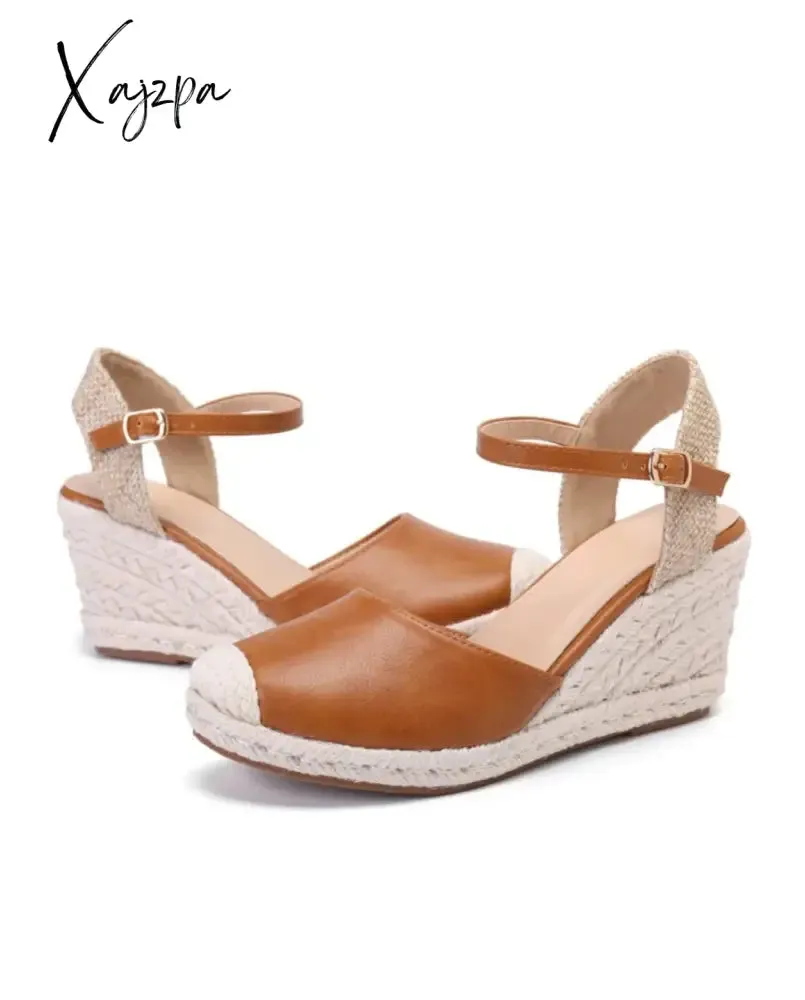 Women's Espadrille Closed Toe Wedge Sandals, Retro Ankle Buckle Strap Slingback Heels, Casual Lightweight