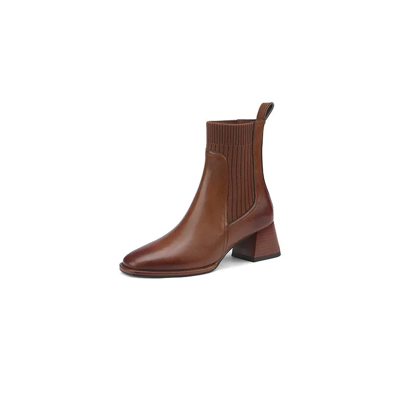Womens French Vintage Chunky Heel Ankle Boots