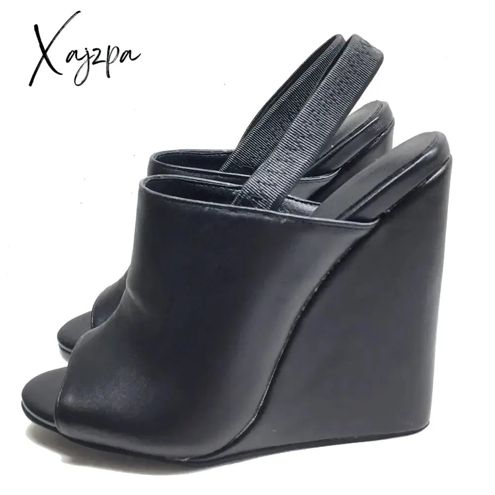 Xajzpa - Summer Women's Shoes Peep Toe High Heels Wedge Sandals Slingback Ladies Daily Comfort Footwear Casual Slipper Black
