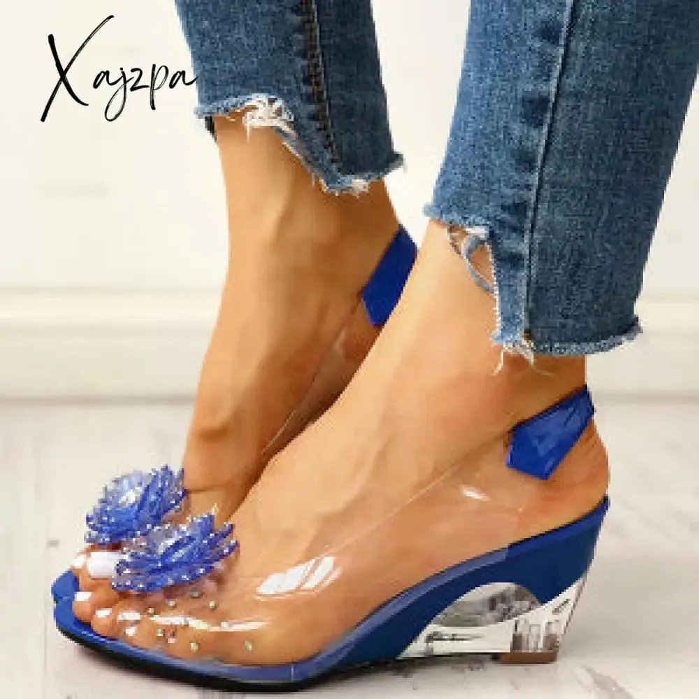 Xajzpa - Women's Summer Flower Sandals Rhinestone Elegant Clear Slingback Sandals