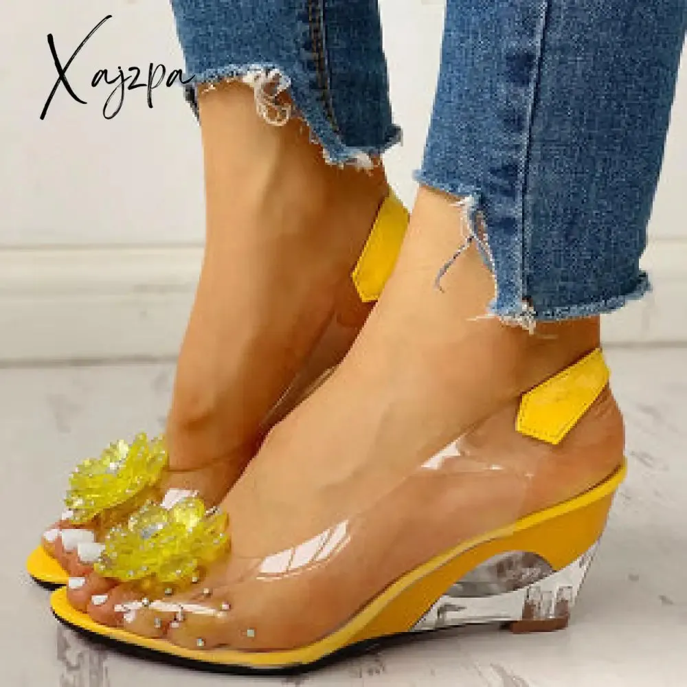 Xajzpa - Women's Summer Flower Sandals Rhinestone Elegant Clear Slingback Sandals