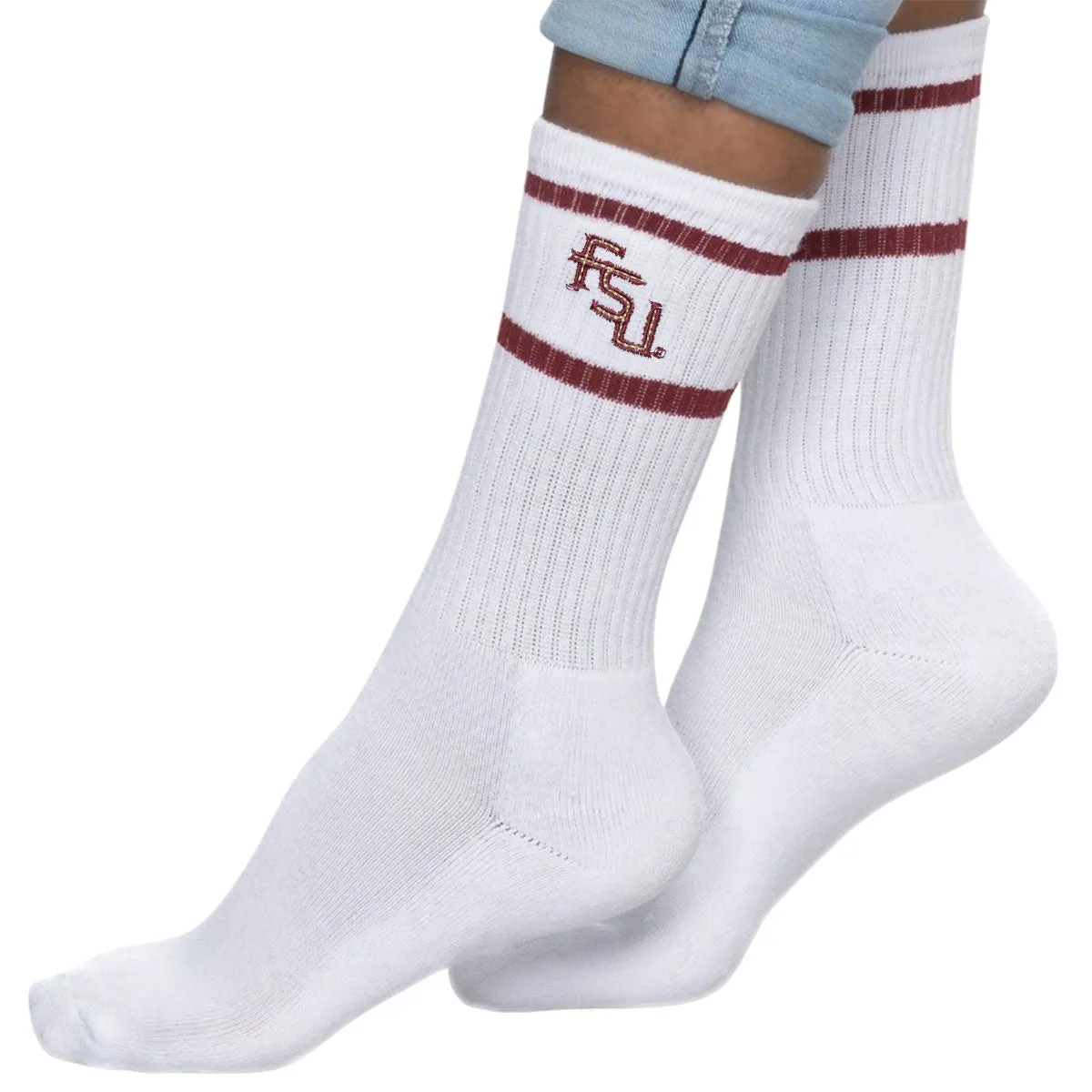 ZooZatz Women's Stacked FSU Stripe Crew Sock - White