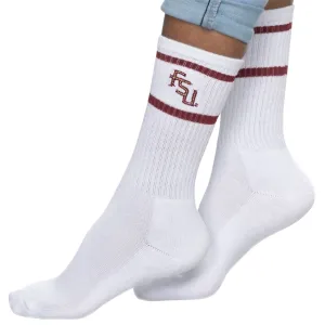 ZooZatz Women's Stacked FSU Stripe Crew Sock - White